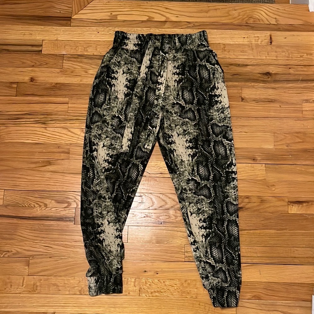 Green Snakeskin Carrot Pants